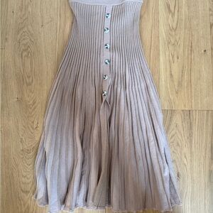 Bardot Tan Midi A-Line Skirt with Pleated Design for Cocktail